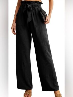 IWOLLENCE Women’s Black Wide-Leg Pants With Pockets High Waist Size Large